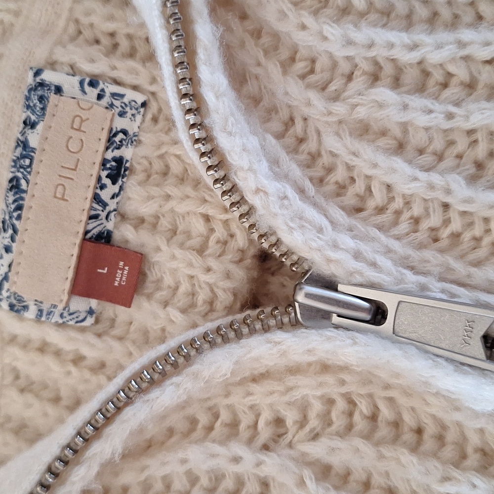 Pilcro Thick Chunky Cream Zip Front Sweater - Picture 12 of 17
